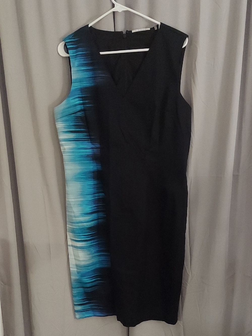 T Tahari Black Midi Dress with Blue Ombre Side Panel